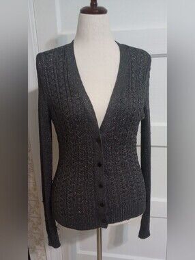 Ann Taylor Women’s Charcoal Shimmer Cable Knit Cardigan Sweater - Size M
